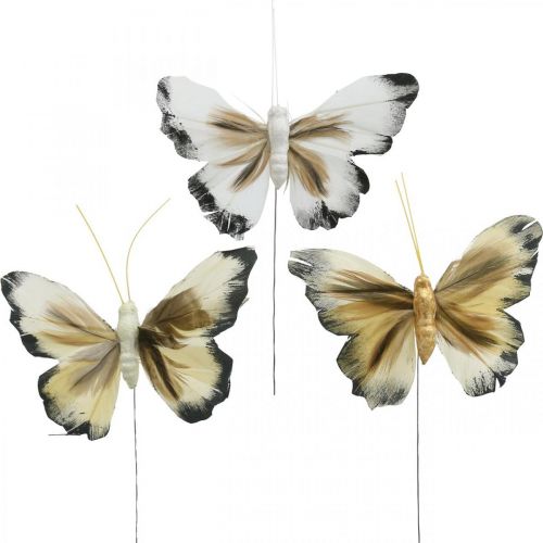Floristik24 Deko-Schmetterling, Frühlingsdeko, Falter am Draht Braun, Gelb, Weiß 6×9cm 12St