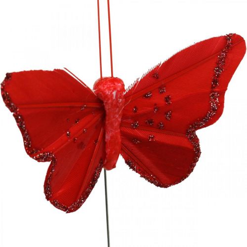 Floristik24 Frühling, Federschmetterlinge mit Glimmer, Deko-Schmetterling Rot, Orange, Pink, Violett 4×6,5cm 24 St