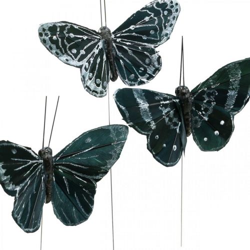 Artikel Federschmetterlinge Schwarz-Weiß, Schmetterlinge am Draht, künstliche Falter 5,5×9cm 12St