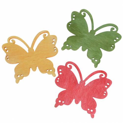 Floristik24 Streudeko Schmetterling Holz Orange, Gelb, Grün 4cm 72 St