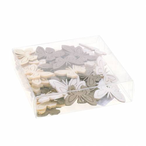 Floristik24 Schmetterling Holz Weiß, Creme, Braun Sortiert 4cm 72 St Tischdekoration Frühling