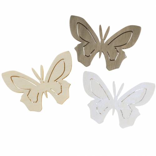 Floristik24 Schmetterling Holz Weiß, Creme, Braun Sortiert 4cm 72 St Tischdekoration Frühling