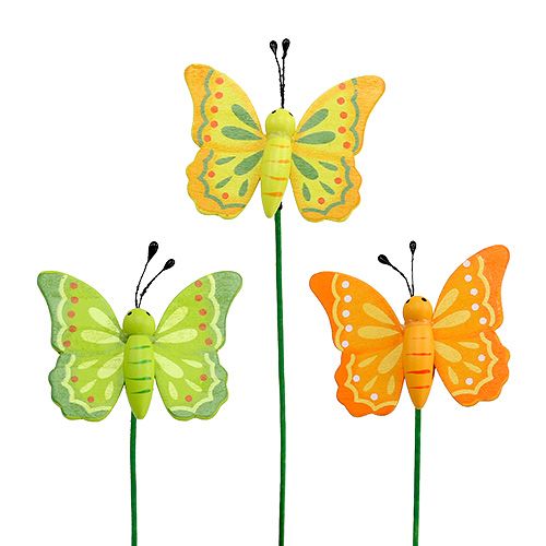 Floristik24 Schmetterling aus Holz am Stab sort. 6,5cm L25cm 18St
