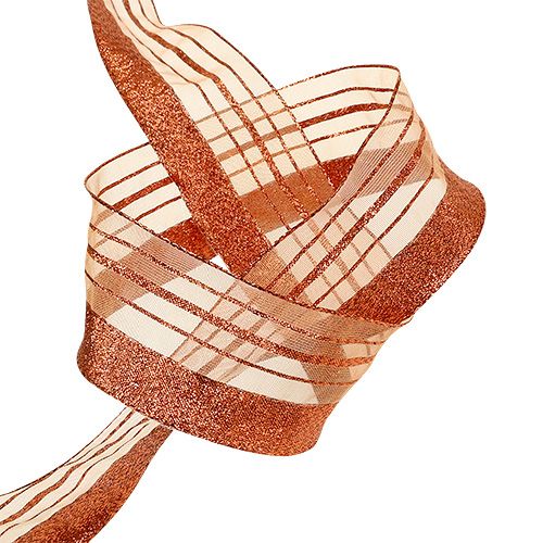 Floristik24 Schmuckband mit Lurexstreifen Kupfer 40mm 20m
