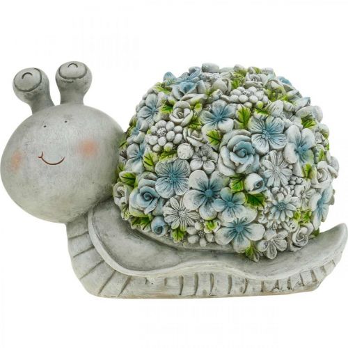 Floristik24 Blütentier, Schnecke mit Blumen, Frühlingsdeko, Gartendeko Grau/Blau/Grün H13,5cm L19cm