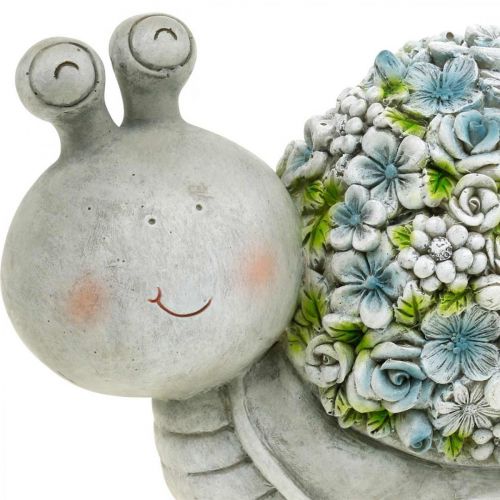 Floristik24 Blütentier, Schnecke mit Blumen, Frühlingsdeko, Gartendeko Grau/Blau/Grün H13,5cm L19cm