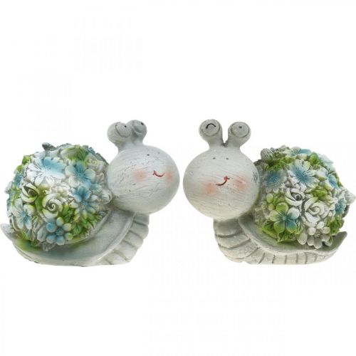 Schnecken mit Blumen Sommerdeko Tischschmuck Grau/Blau/Grün 9,5cm 2er-Set