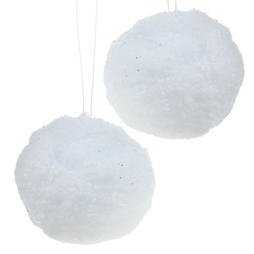 Floristik24 Schneeball zum Hängen mit Glimmer Ø10cm 4St