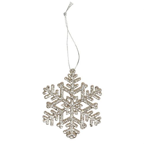 Floristik24 Schneeflocke zum Hängen, Weihnachtsdeko, Deko-Eiskristall Champagner mit Glitter 12St