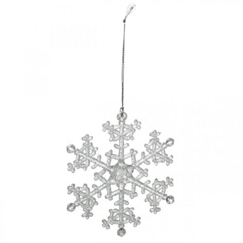 Floristik24 Deko-Schneeflocke, Winterdeko, Eiskristall zum Hängen, Weihnachten H10cm B9,5cm Kunststoff 12St
