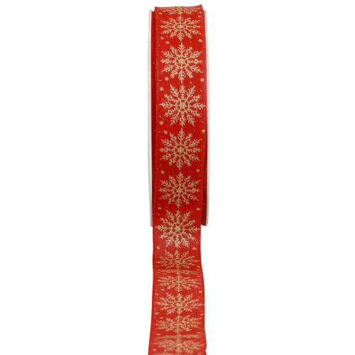 Floristik24 Weihnachtsband Geschenkband Schneeflocken Rot 25mm 20m