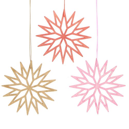 Floristik24 Schneeflocken Deko Holz Baumschmuck Orange 10cm 12 St