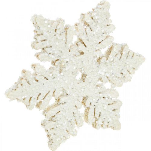 Artikel Schneeflocken Holz 4cm Weiß mit Glimmer 72 St