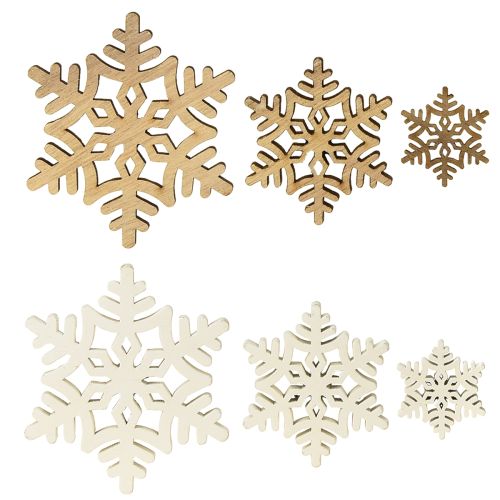 Floristik24 Schneeflocken Holz Deko Weiß Natur 3/5/7cm Sortiert 36St