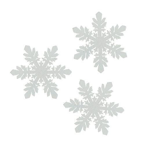 Floristik24 Schneeflocken aus Holz Weiß Ø3,7cm 48St