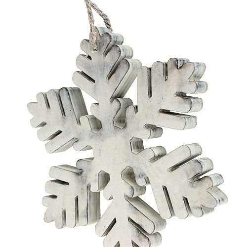Floristik24 Schneeflocken aus Holz weiß-grau sort. 7-12cm 6St