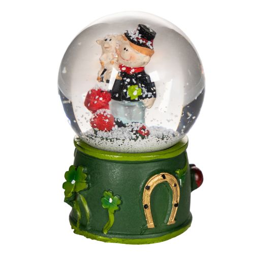 Schneekugel-Set mit Schornsteinfeger-Figuren 4 cm 3-teilig, grüne Sockel | Floristik24.at