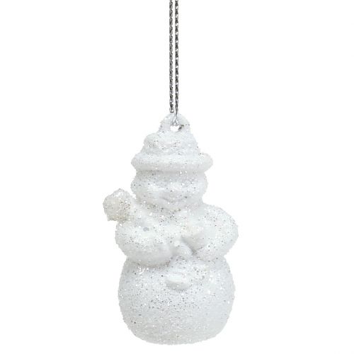 Artikel Schneemann Weiß mit Glimmer als Hänger 4,5cm 12St