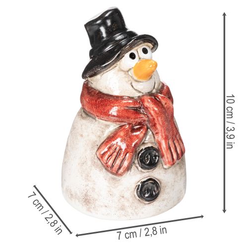 Schneemann Figur aus Keramik mit rotem Schal und schwarzem Hut H10cm | Floristik24.at