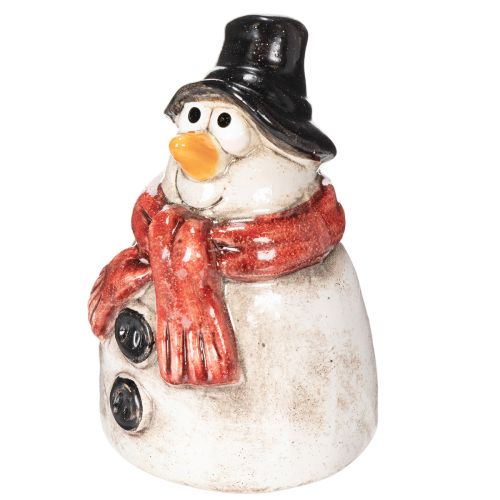Schneemann Figur aus Keramik mit rotem Schal und schwarzem Hut H10cm | Floristik24.at