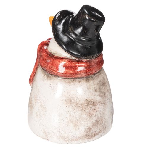 Schneemann Figur aus Keramik mit rotem Schal und schwarzem Hut H10cm | Floristik24.at