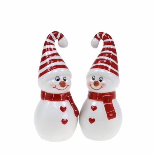 Weihnachtsdeko Schneemann Keramik 10cm Rot, Weiß 2St