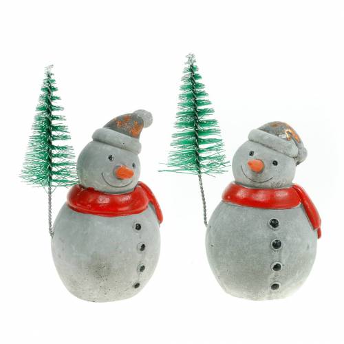 Weihnachtsfigur Schneemann mit Tanne Beton Grau, Bunt 9cm–11cm 4St