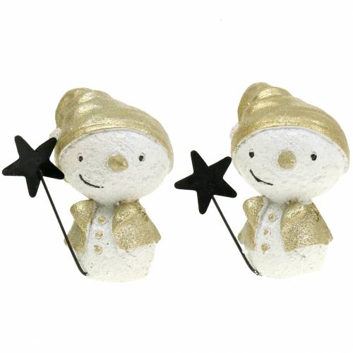 Floristik24 Dekofigur Schneemann weiß/gold 7,5cm 4St