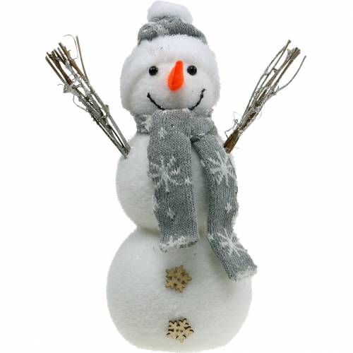 Floristik24 Schneemann mit Schal und Mütze Weiß, Grau Dekofigur Winterdeko