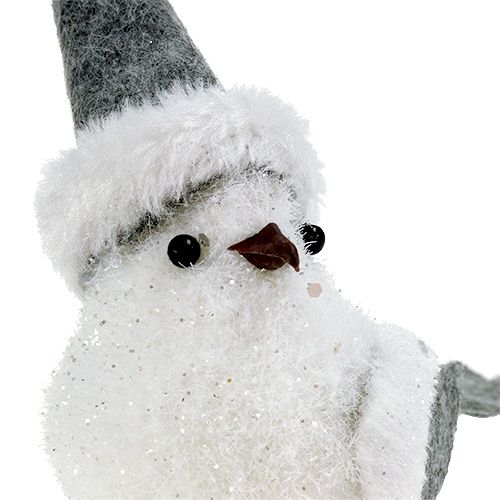 Floristik24 Schneevogel mit Mütze 18cm Weiß, Grau 3St