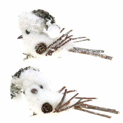 Floristik24 Schneevogel am Clip 8cm x 6,5cm 6 St