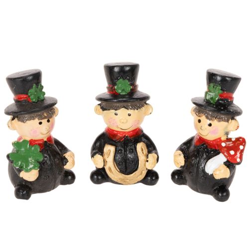 Schornsteinfeger-Figur aus Polyresin 5 cm, 6 Stück, Schwarz-Rot-Grün, zum Kleben