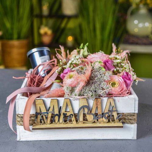 Floristik24 Schriftzug „Mama“, Geschenk zum Muttertag, Holzdeko zum Stellen Natur, Silbern L22cm H7cm 3St