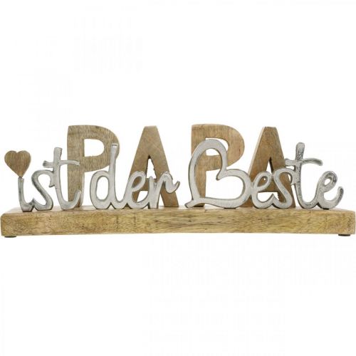 Floristik24 Schriftzug „Papa“ auf Sockel, Vatertag, Mangoholz mit Metall Natur, Silbern L38,5cm H12,5cm
