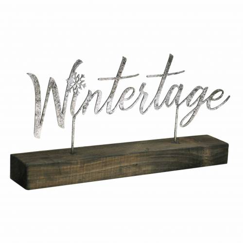 Floristik24 Weihnachtsdeko „Wintertage“ auf Sockel Silbern Metall, Holz 29×5cm H14,5cm