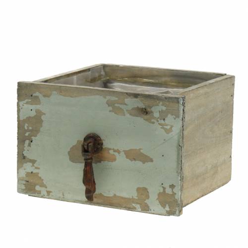 Floristik24 Pflanzgefäß Holzschublade Antik Grau 16cm x 14cm