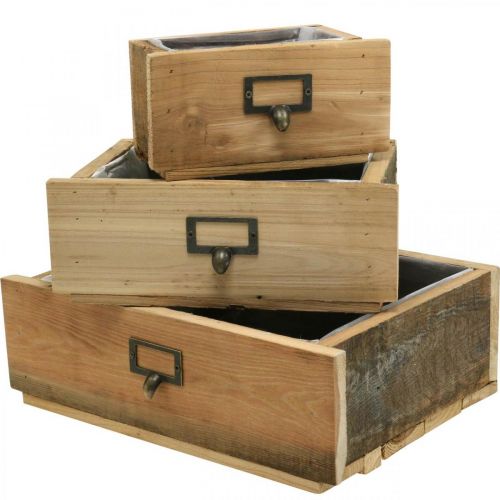 Floristik24 Deko-Schubladen, Pflanzkasten, Holzdeko Natur, Antik-Optik B36/28/20cm 3er-Set