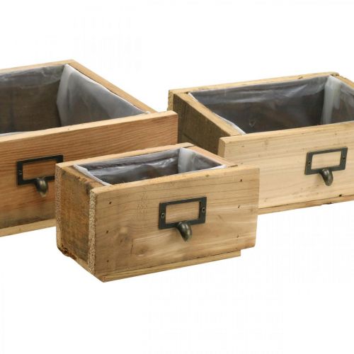 Floristik24 Deko-Schubladen, Pflanzkasten, Holzdeko Natur, Antik-Optik B36/28/20cm 3er-Set