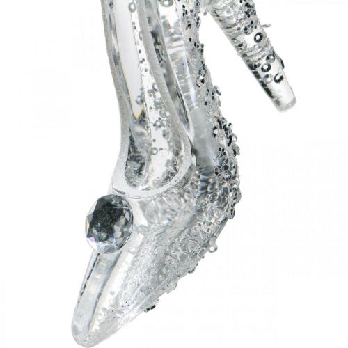 Floristik24 Schuh zum Hängen, Christbaumschmuck, Pumps mit Glitter, Silbern Kunststoff H10cm
