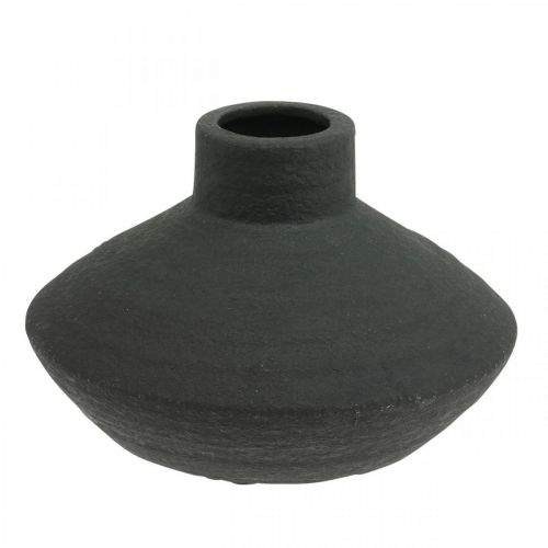 Floristik24 Schwarze Keramik Vase Deko Vase flach bauchig H10cm