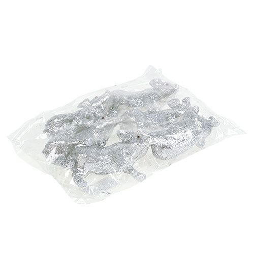 Floristik24 Schwein mit Glitter Silber 9cm 6St