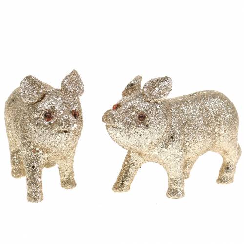 Floristik24 Deko Schwein Glitter Champagner 10cm 8St