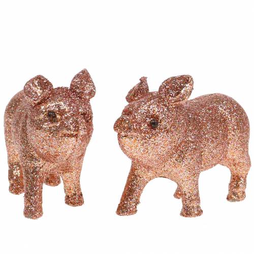 Floristik24 Deko Schwein Glitter Rosa 10cm 8St