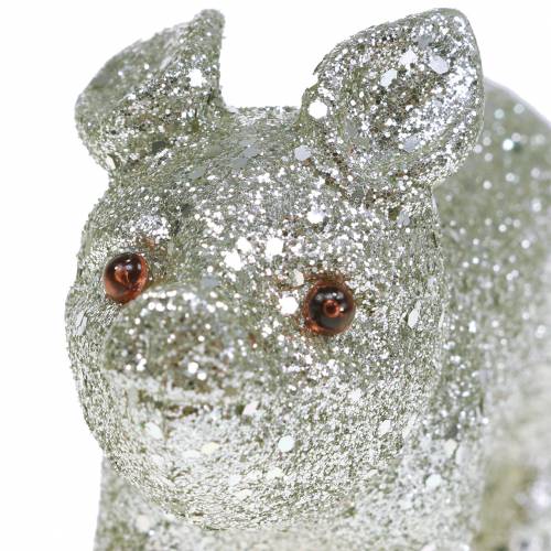 Floristik24 Deko Schwein Glitter Silber 10cm 8St
