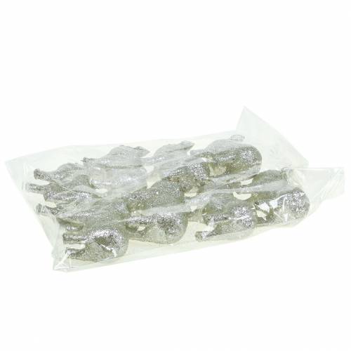 Floristik24 Deko Schwein Glitter Silber 10cm 8St