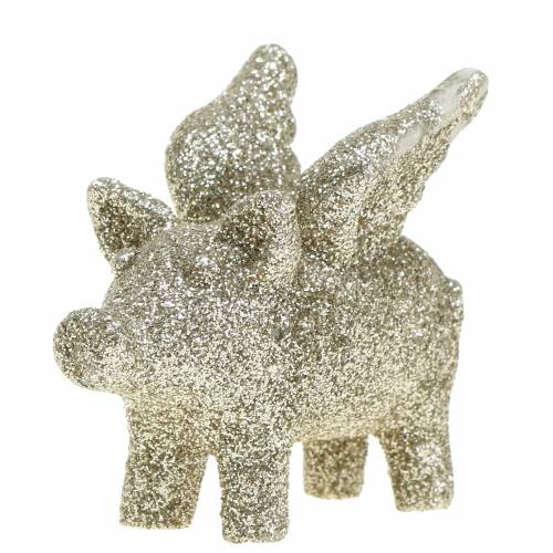 Floristik24 Deko Schwein mit Flügeln Gold Glimmer 6cm