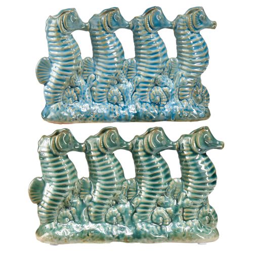 Floristik24 Seepferdchen Keramik Blumenvase Blau Grün L21cm 2St