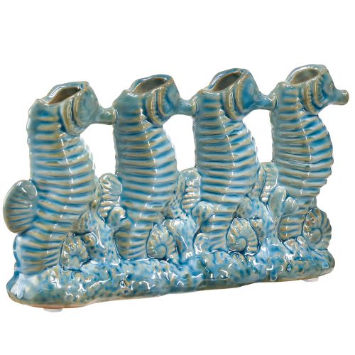 Floristik24 Seepferdchen Keramik Blumenvase Blau Grün L21cm 2St