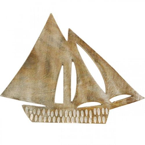 Artikel Segelboot aus Holz, Maritime Deko, Holzboot Naturfarben, Weiß H23cm