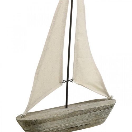 Artikel Segelboot, Boot aus Holz, Maritime Deko Shabby Chic Naturfarben, Weiß H37cm L24cm
